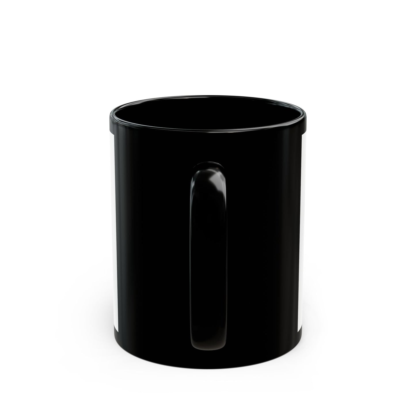 Back view of Fixing Problems One Coffee at a Time black coffee mug with clean glossy ceramic finish
