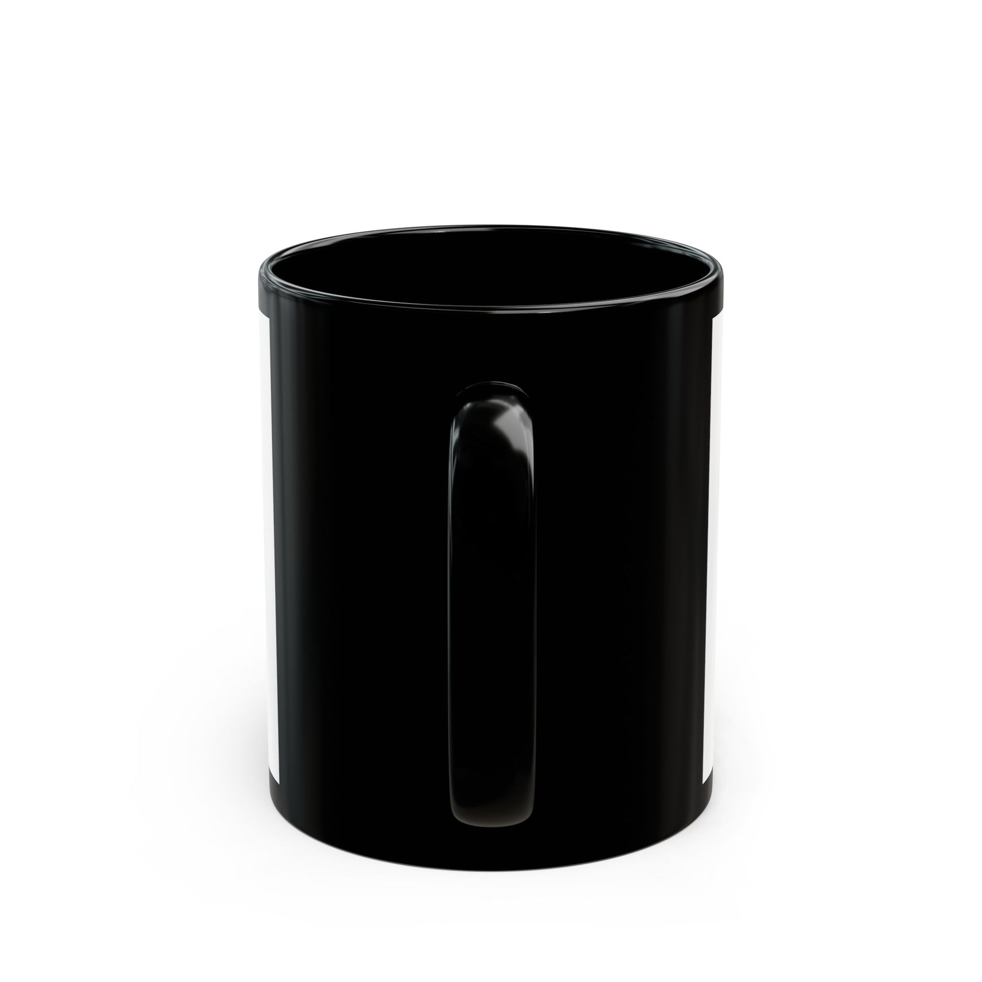 Back view of Fixing Problems One Coffee at a Time black coffee mug with clean glossy ceramic finish