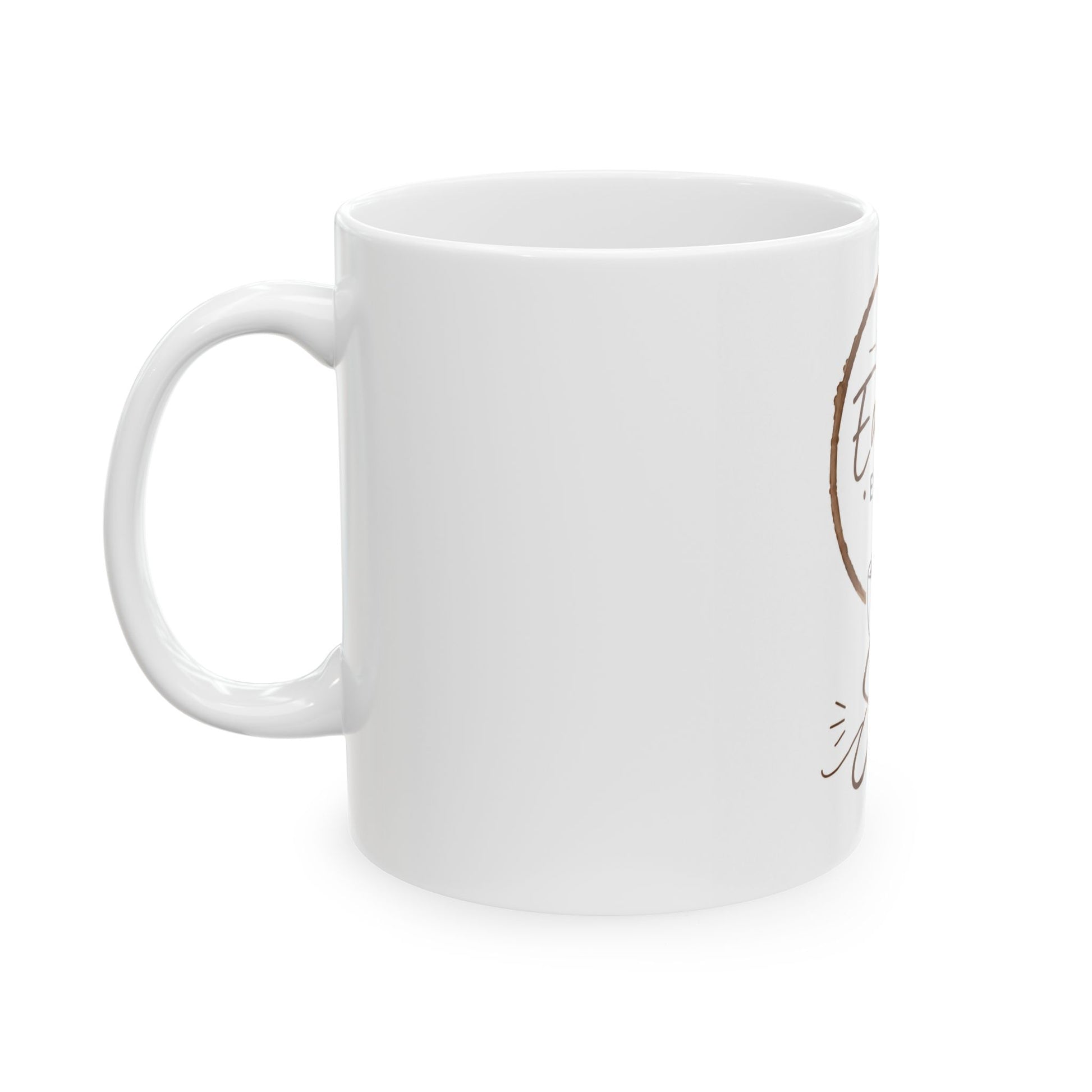 Left side view of I’ve Earned Every Sip white coffee mug with clean modern coffee design