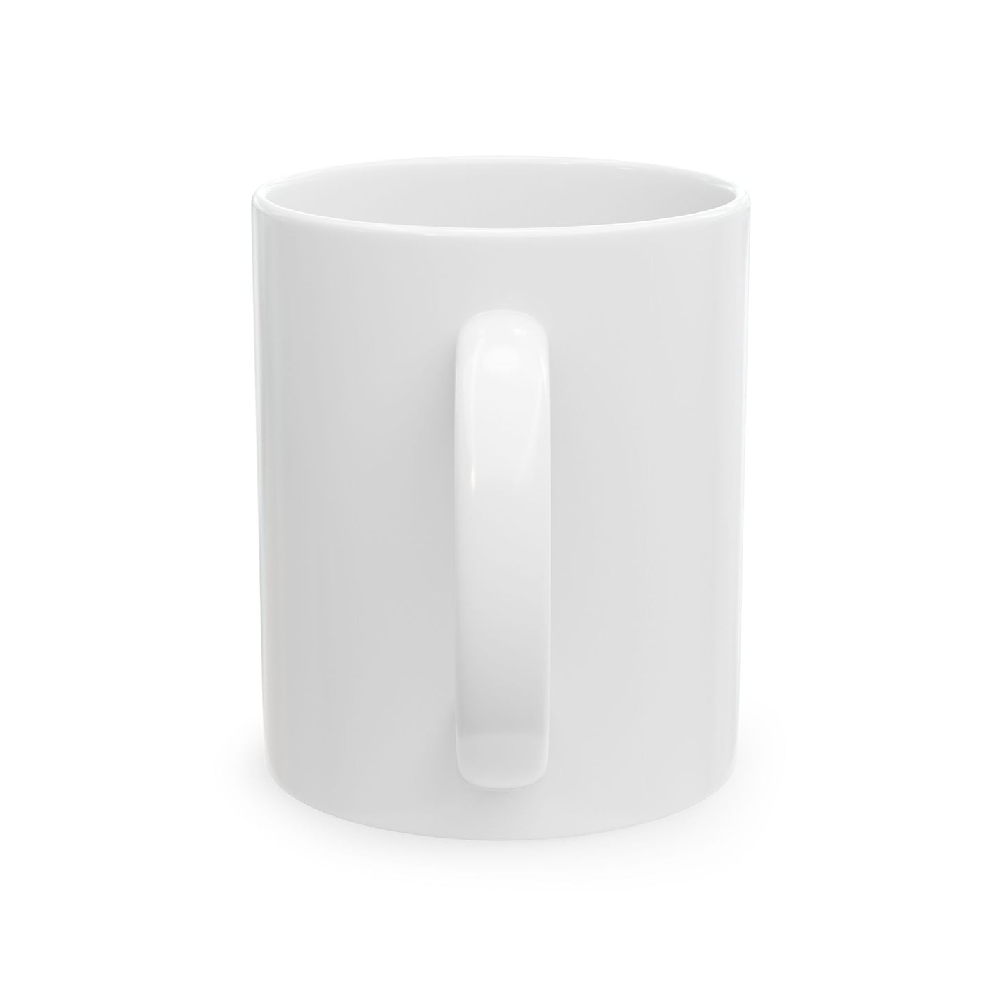Back view of Mom Life Powered by Coffee white ceramic mug with clean glossy finish