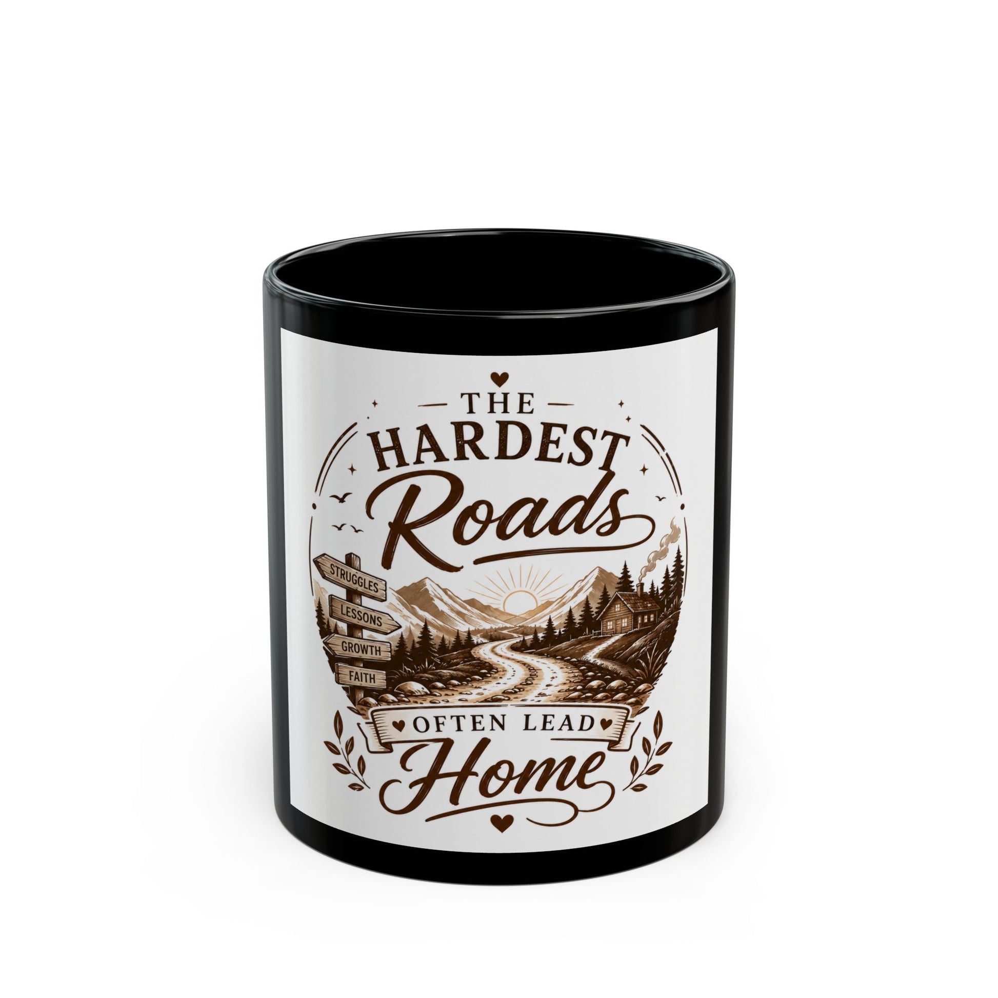 Candle with 'The Hardest Roads Often Lead Home' text and design on a white background