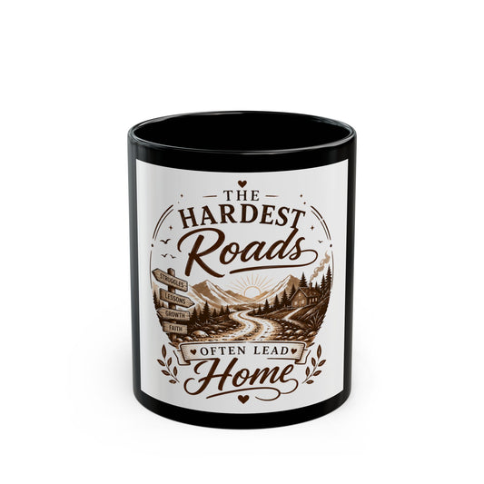 Candle with 'The Hardest Roads Often Lead Home' text and design on a white background