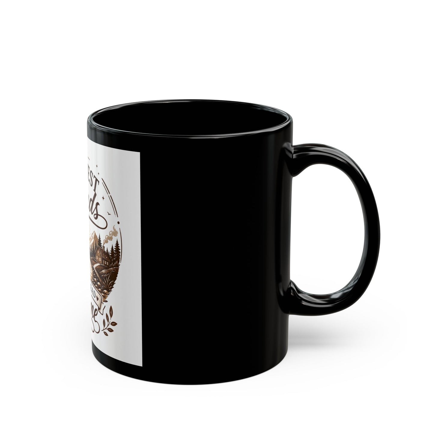 Black mug with a white label featuring an eagle design on a white background